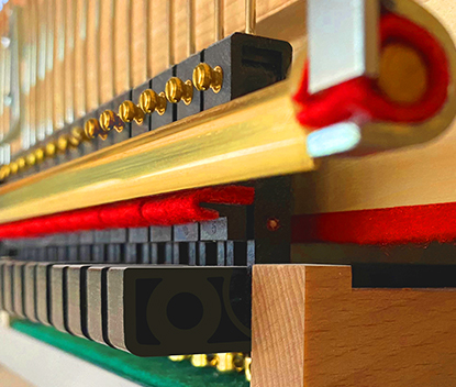 Dual-pivot damper mechanism inside a Shigeru Kawai piano