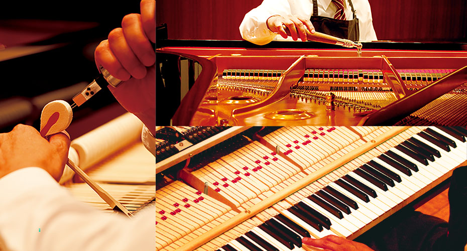 Master Piano Artisans voicing and tuning a grand piano