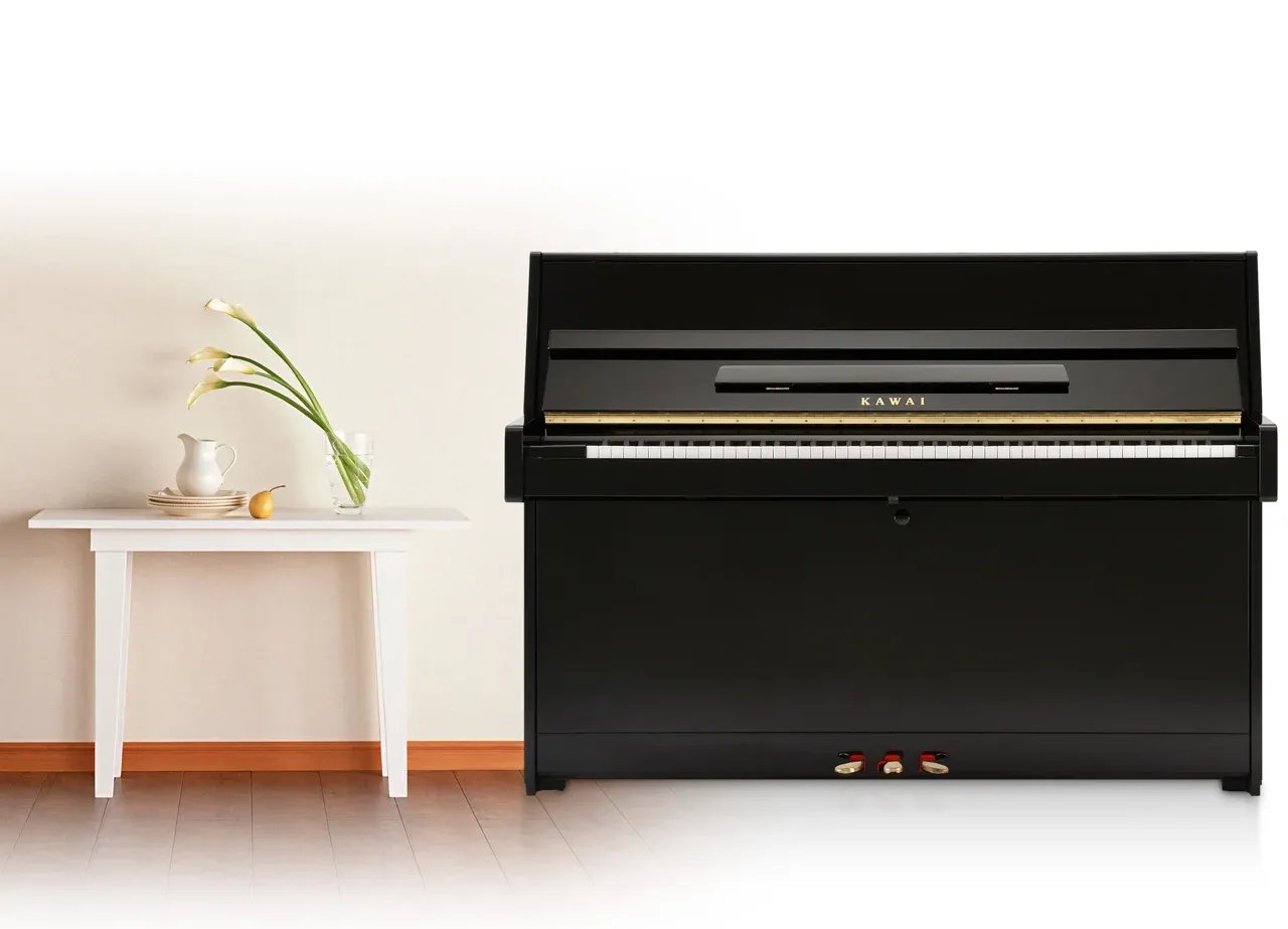 Kawai K-15 upright piano in a home setting
