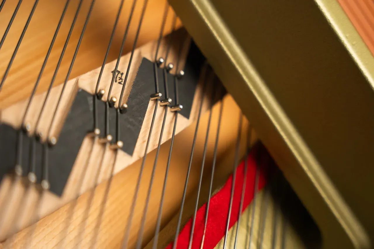 Internal strings and bridge detail of the Kawai K-300