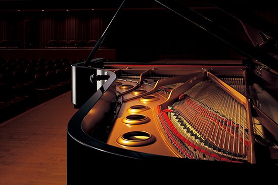 Interior mechanism of a Yamaha CF Series grand piano