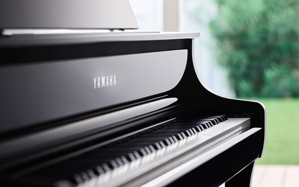 Close-up of the Yamaha Clavinova cabinet and keys