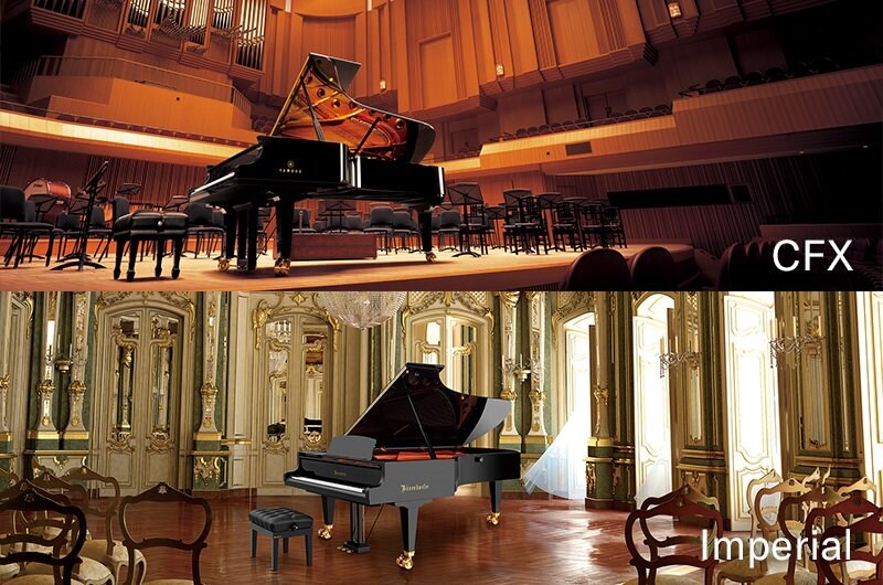 Yamaha CFX and Bösendorfer Imperial concert grand pianos.