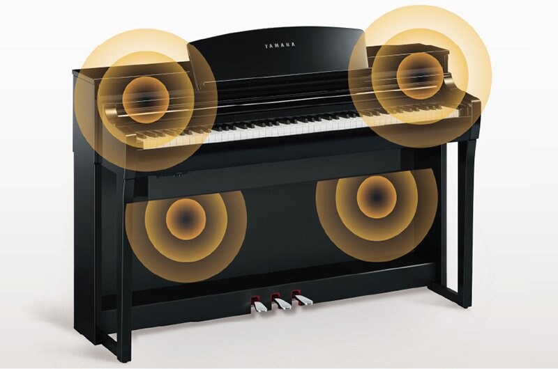 Yamaha CSP-275 speaker layout with sound waves illustrated.