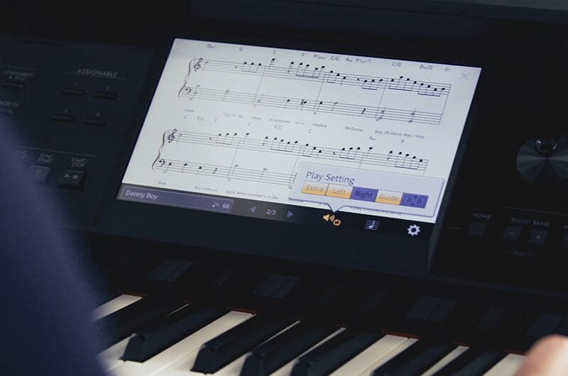 Yamaha CVP-909 touchscreen showing built-in sheet music.