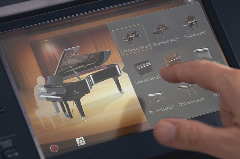 Yamaha CVP-909 touchscreen showing Piano Room choices.