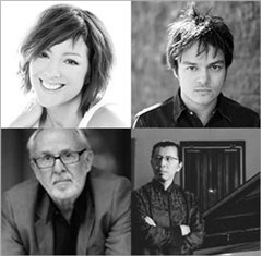Collage of four Yamaha artists in black and white portraits