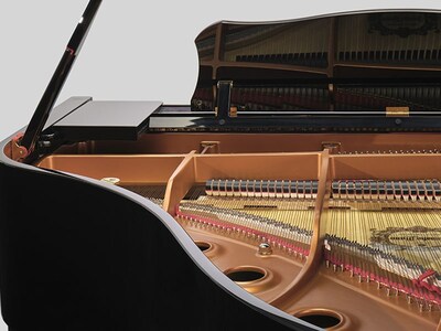 Elegant interior design of a Yamaha grand piano.