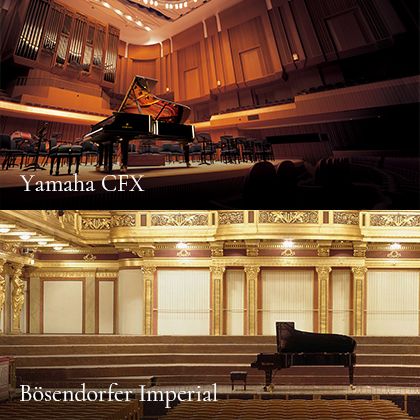 Yamaha CFX and Bösendorfer Imperial grand pianos.