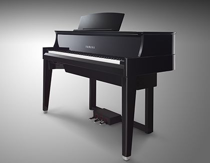 Yamaha N1X AvantGrand hybrid piano in polished black finish.