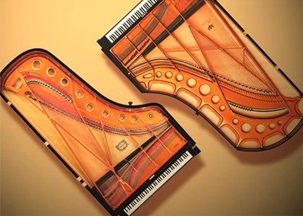 Yamaha CFX and Bösendorfer Imperial grand pianos shown from above