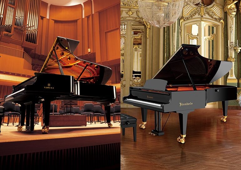 Yamaha and Bösendorfer grand pianos.